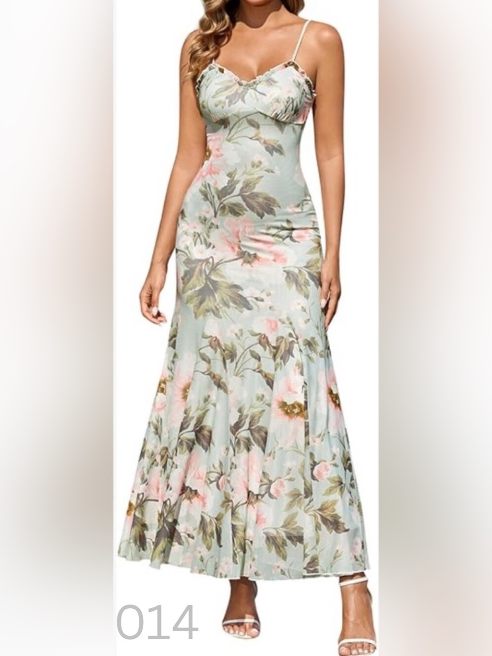 NWT - Floral Spaghetti-Strap Maxi Dress in Light Green and Pink - Size XL